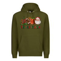 Army Green Tis The Season Christmas With Football And Santa Premium Hoodie - FaDigitalArtStudio