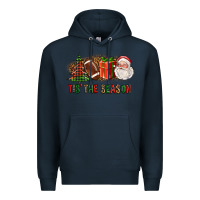 Navy Tis The Season Christmas With Football And Santa Premium Hoodie - FaDigitalArtStudio