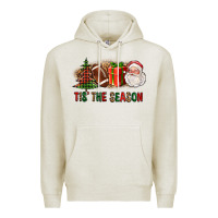 Oatmeal Heather Tis The Season Christmas With Football And Santa Premium Hoodie - FaDigitalArtStudio