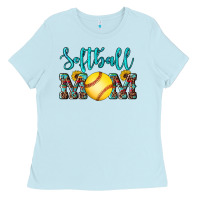 Baby Blue western leopard  sunflowers glitter mom softball Ladies Tee - Artiststas