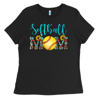 Black western leopard  sunflowers glitter mom softball Ladies Tee - Artiststas