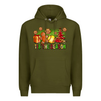 Army Green Tis The Season Christmas With Softball And Gingerbread Man Premium Hoodie - FaDigitalArtStudio