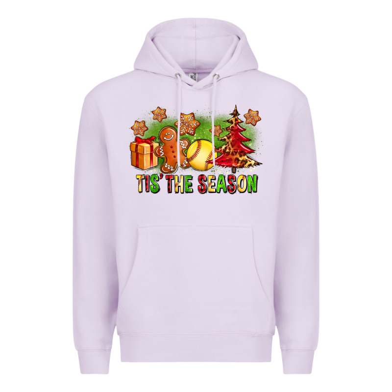 Tis The Season Christmas With Softball And Gingerbread Man Premium Hoodie by FaDigitalArtStudio | Teevron