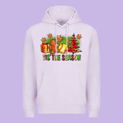 Tis The Season Christmas With Softball And Gingerbread Man Premium Hoodie Designed By Fadigitalartstudio