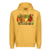 Mustard Tis The Season Christmas With Softball And Gingerbread Man Premium Hoodie - FaDigitalArtStudio