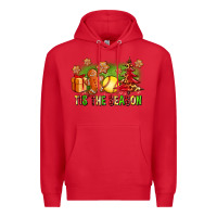 Red Tis The Season Christmas With Softball And Gingerbread Man Premium Hoodie - FaDigitalArtStudio