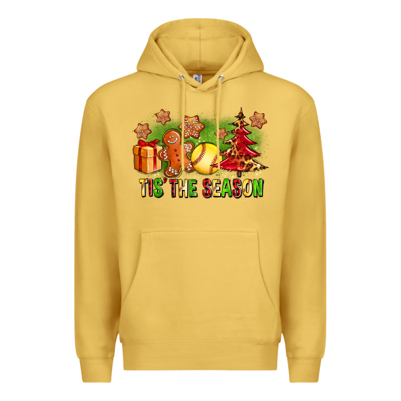 Tis The Season Christmas With Softball And Gingerbread Man Premium Hoodie by FaDigitalArtStudio | Teevron