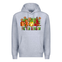 Heather Grey Tis The Season Christmas With Softball And Gingerbread Man Premium Hoodie - FaDigitalArtStudio