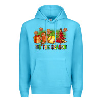 Ocean Blue Tis The Season Christmas With Softball And Gingerbread Man Premium Hoodie - FaDigitalArtStudio