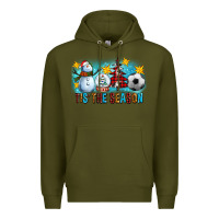 Army Green Tis The Season Christmas With Soccer Ball And Snowman Premium Hoodie - FaDigitalArtStudio