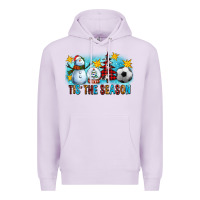 Lilac Tis The Season Christmas With Soccer Ball And Snowman Premium Hoodie - FaDigitalArtStudio