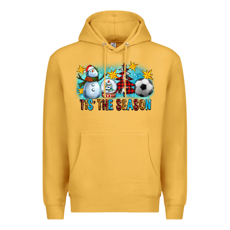 Tis The Season Christmas With Soccer Ball And Snowman Premium Hoodie by FaDigitalArtStudio | Teevron