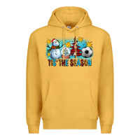 Mustard Tis The Season Christmas With Soccer Ball And Snowman Premium Hoodie - FaDigitalArtStudio