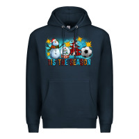 Navy Tis The Season Christmas With Soccer Ball And Snowman Premium Hoodie - FaDigitalArtStudio