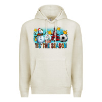 Oatmeal Heather Tis The Season Christmas With Soccer Ball And Snowman Premium Hoodie - FaDigitalArtStudio
