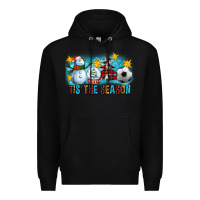 Black Tis The Season Christmas With Soccer Ball And Snowman Premium Hoodie - FaDigitalArtStudio