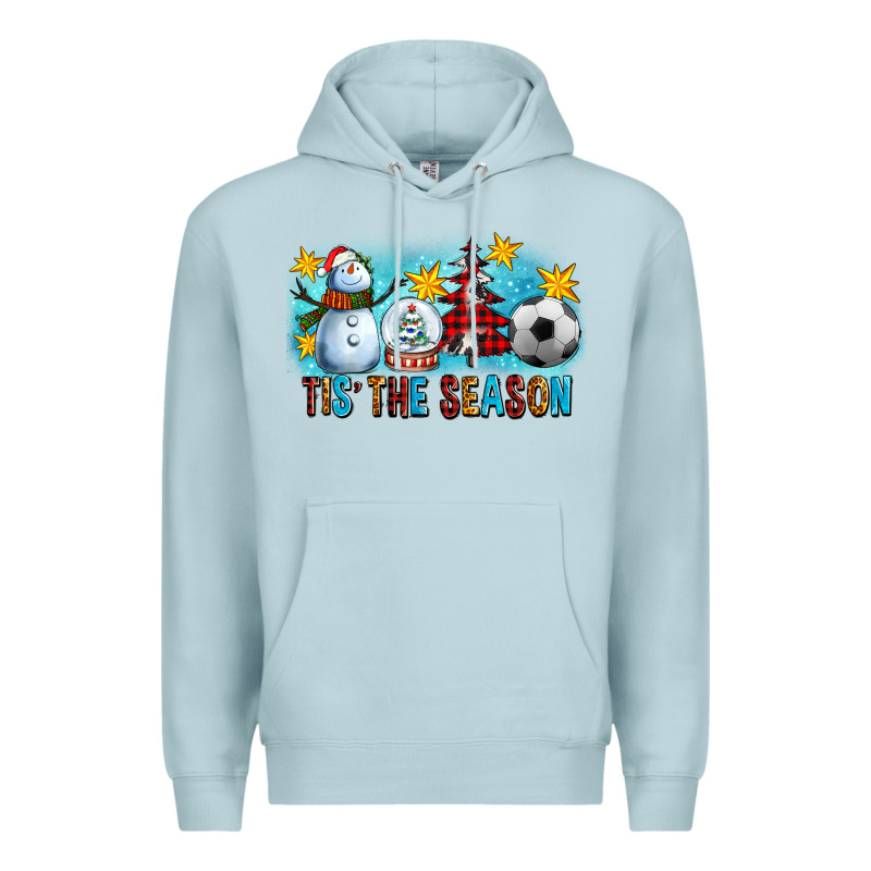 Tis The Season Christmas With Soccer Ball And Snowman Premium Hoodie by FaDigitalArtStudio | Teevron