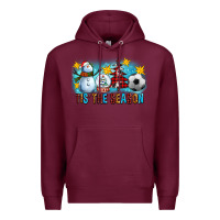Burgundy Tis The Season Christmas With Soccer Ball And Snowman Premium Hoodie - FaDigitalArtStudio