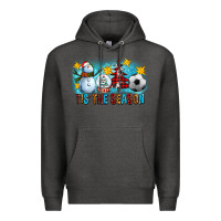 Charcoal Heather Tis The Season Christmas With Soccer Ball And Snowman Premium Hoodie - FaDigitalArtStudio