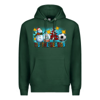 Sports Green Tis The Season Christmas With Soccer Ball And Snowman Premium Hoodie - FaDigitalArtStudio