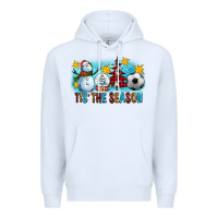 White Tis The Season Christmas With Soccer Ball And Snowman Premium Hoodie - FaDigitalArtStudio
