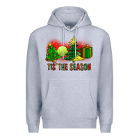 Heather Grey tis the season christmas with tennis ball and tree cookie Premium Hoodie - FaDigitalArtStudio