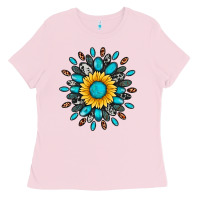 Bubblegum Pink gemstone sunflower Ladies Tee - Artiststas
