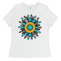 White gemstone sunflower Ladies Tee - Artiststas