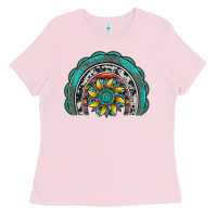 Bubblegum Pink gemstone sunflower  rainbow Ladies Tee - Artiststas