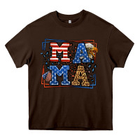 Chocolate Brown Army Veteran mama leopard frame 4th of July Heavy Core Tee - LillyAllenDesigns