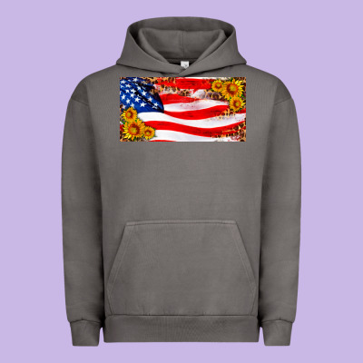 Usa Flag And Sunflower License Plate Urban Hoodie Designed By Hra Design Shop