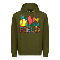Army Green my heart is on that field softball Premium Hoodie - HRA Design Shop