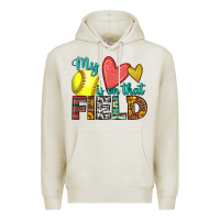 Oatmeal Heather my heart is on that field softball Premium Hoodie - HRA Design Shop