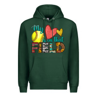 Sports Green my heart is on that field softball Premium Hoodie - HRA Design Shop