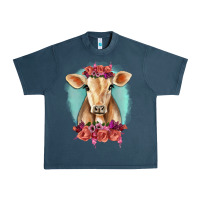 Midnight Navy Floral Cow Urban Heavy Tee - RanaPortraitStore
