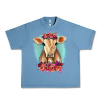 Pebble Blue Floral Cow Urban Heavy Tee - RanaPortraitStore