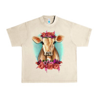 Sandshell Floral Cow Urban Heavy Tee - RanaPortraitStore