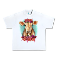 White Floral Cow Urban Heavy Tee - RanaPortraitStore