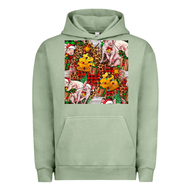 Christmas Pig  Tartan With  Hay And Christmas Ligh Urban Hoodie by FaDigitalArtStudio | Teevron