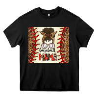 Black Baseball Mom Messy Bun Heavy Core Tee - CowhideDigitalArt