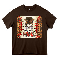 Chocolate Brown Baseball Mom Messy Bun Heavy Core Tee - CowhideDigitalArt