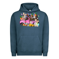 Pigment Midnight Navy easter day farm animals truck Urban Hoodie - RacoonDesign