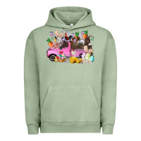 Pigment Oil Green easter day farm animals truck Urban Hoodie - RacoonDesign