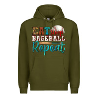 Army Green eat sleep baseball repeat Premium Hoodie - HRA Design Shop