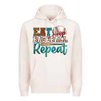 Pale Pink eat sleep baseball repeat Premium Hoodie - HRA Design Shop