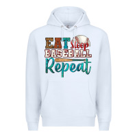 White eat sleep baseball repeat Premium Hoodie - HRA Design Shop