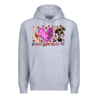 Heather Grey peace love makeup Premium Hoodie - RacoonDesign
