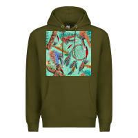 Army Green pipe tomahawk dreamcatcher headdress seamless patt Premium Hoodie - FaDigitalArtStudio