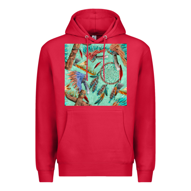 Pipe Tomahawk Dreamcatcher Headdress Seamless Patt Premium Hoodie by FaDigitalArtStudio | Teevron