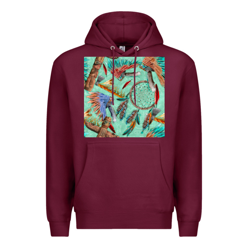 Pipe Tomahawk Dreamcatcher Headdress Seamless Patt Premium Hoodie by FaDigitalArtStudio | Teevron